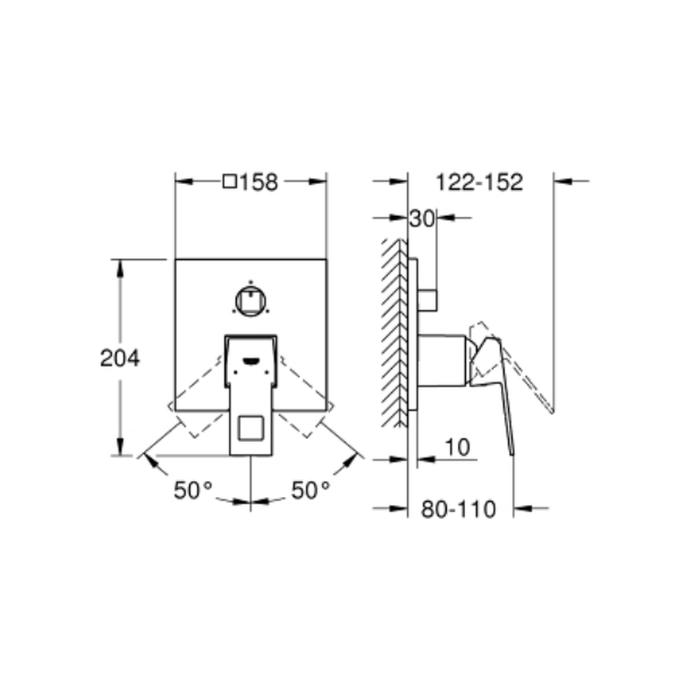 Baterie cada sau dus Grohe Eurocube incastrata pentru corp ingropat, cu 3 căi, crom [4]