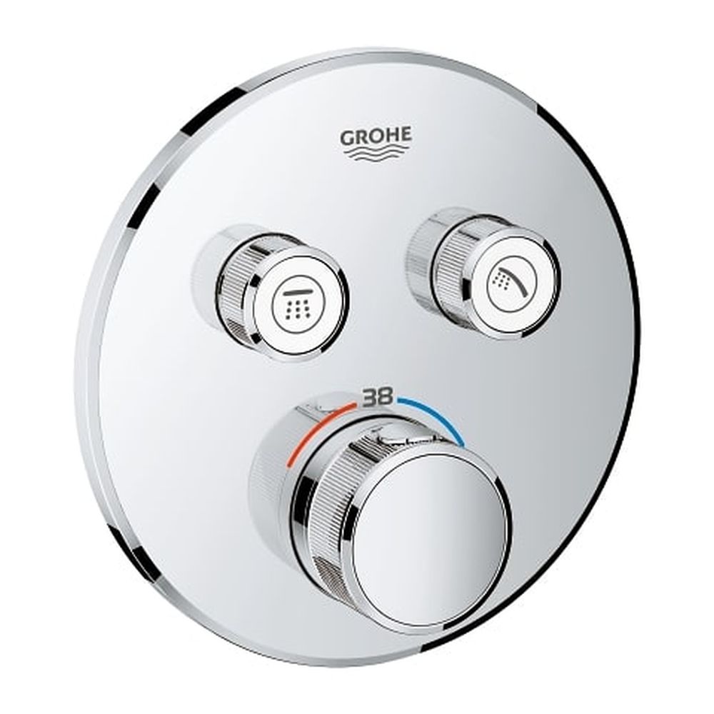 Baterie dus incastrata termostatata crom, rotunda, cu 2 iesiri, Grohe SmartControl