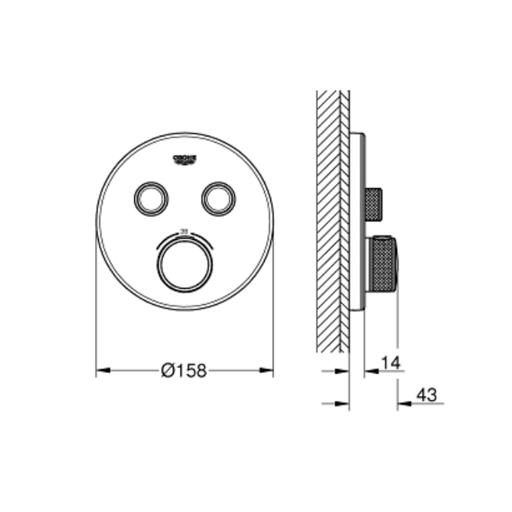 Baterie dus incastrata termostatata alb/crom, rotunda, cu 2 iesiri, Grohe SmartControl [2]