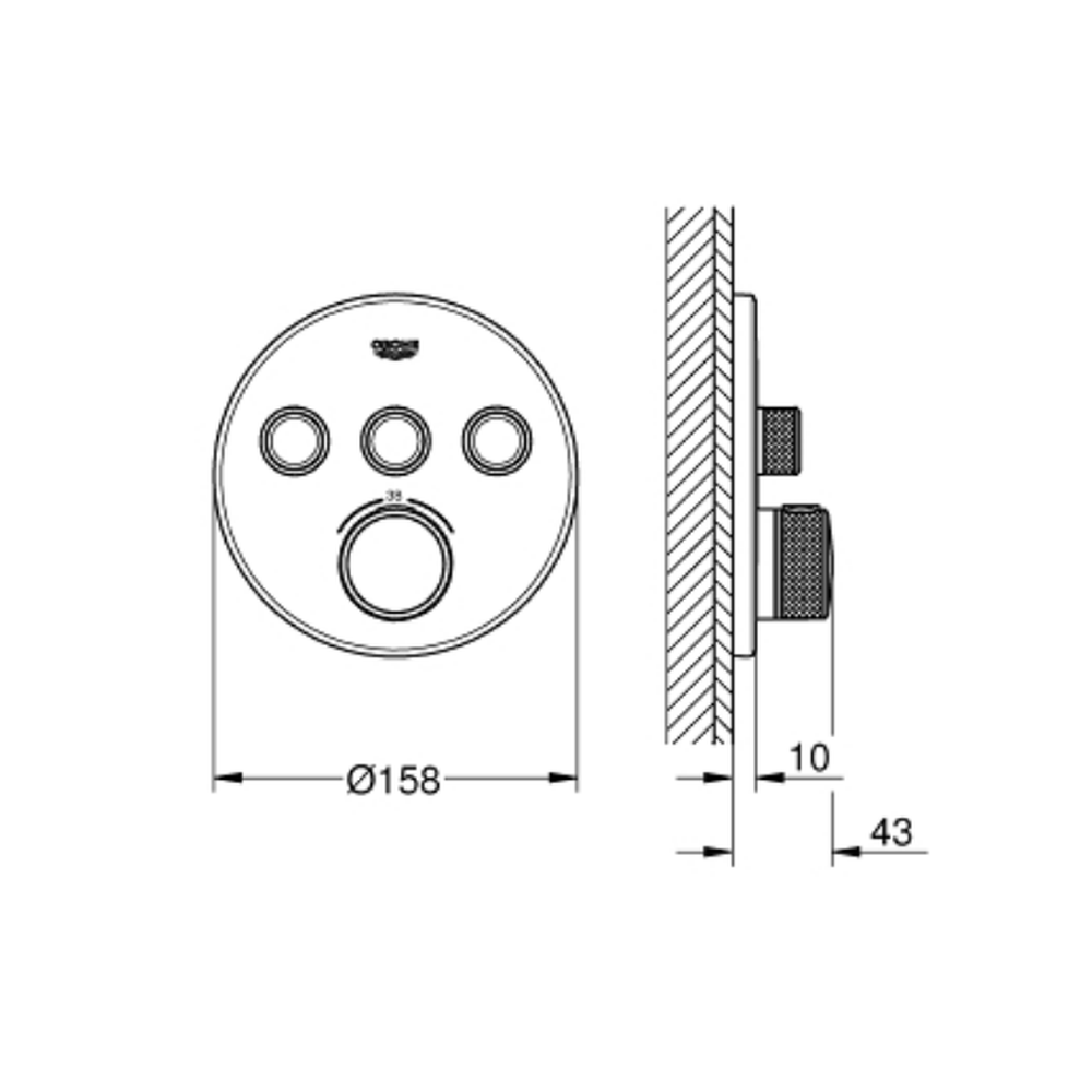 Baterie dus incastrata termostatata crom, rotunda, cu 3 iesiri, Grohe SmartControl [2]