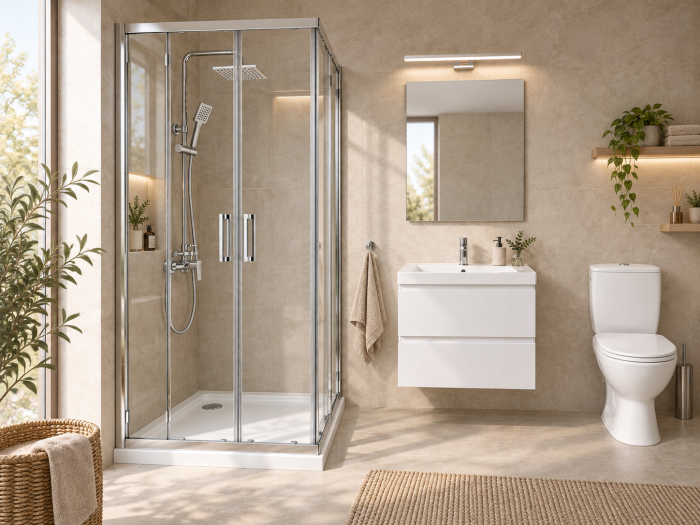 Pachet baie completă cu cabină de duș 80x80 cm, mobilier, lavoar și WC  Foglia Essential 2 [3]