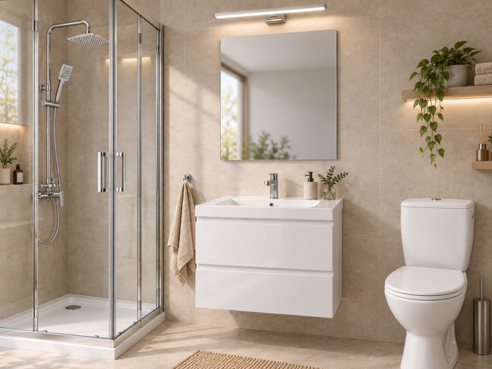 Pachet baie completă cu cabină de duș 80x80 cm, mobilier, lavoar și WC  Foglia Essential 2 [4]