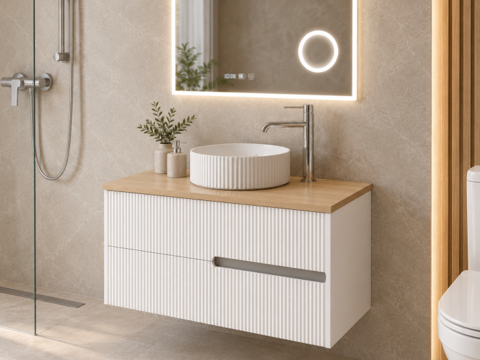 Pachet baie completă cu dus walk-in 80 cm, mobilier, lavoar si WC  Foglia Essential [5]