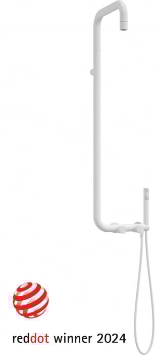 Set de dus cu baterie termostatata alb, brat dus, 3 functii, Deante Silia