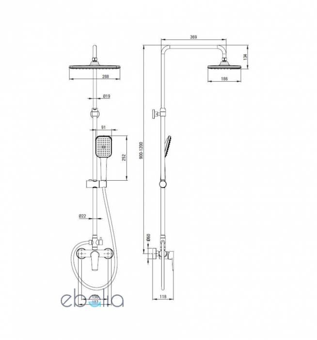 Set de dus cu baterie termostatata crom, palarie, 3 functii, Deante Tubo [3]