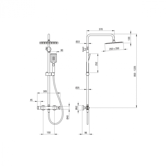 Coloana de dus  cu palarie, para de dus si baterie cu termostat, bronz, Deante Therm [2]