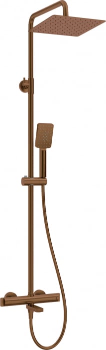 Coloana de dus cada cu palarie, para de dus si baterie cu termostat, bronz, Deante Therm