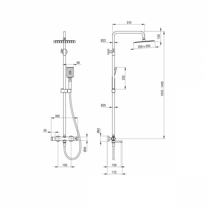 Coloana de dus  cu palarie, para de dus si baterie cu termostat, alb, Deante Therm [3]