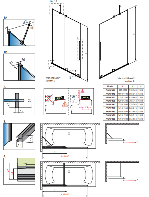 Paravan cada glisant, 170x150 cm, auriu periat, orientare stanga, Radaway Furo [7]
