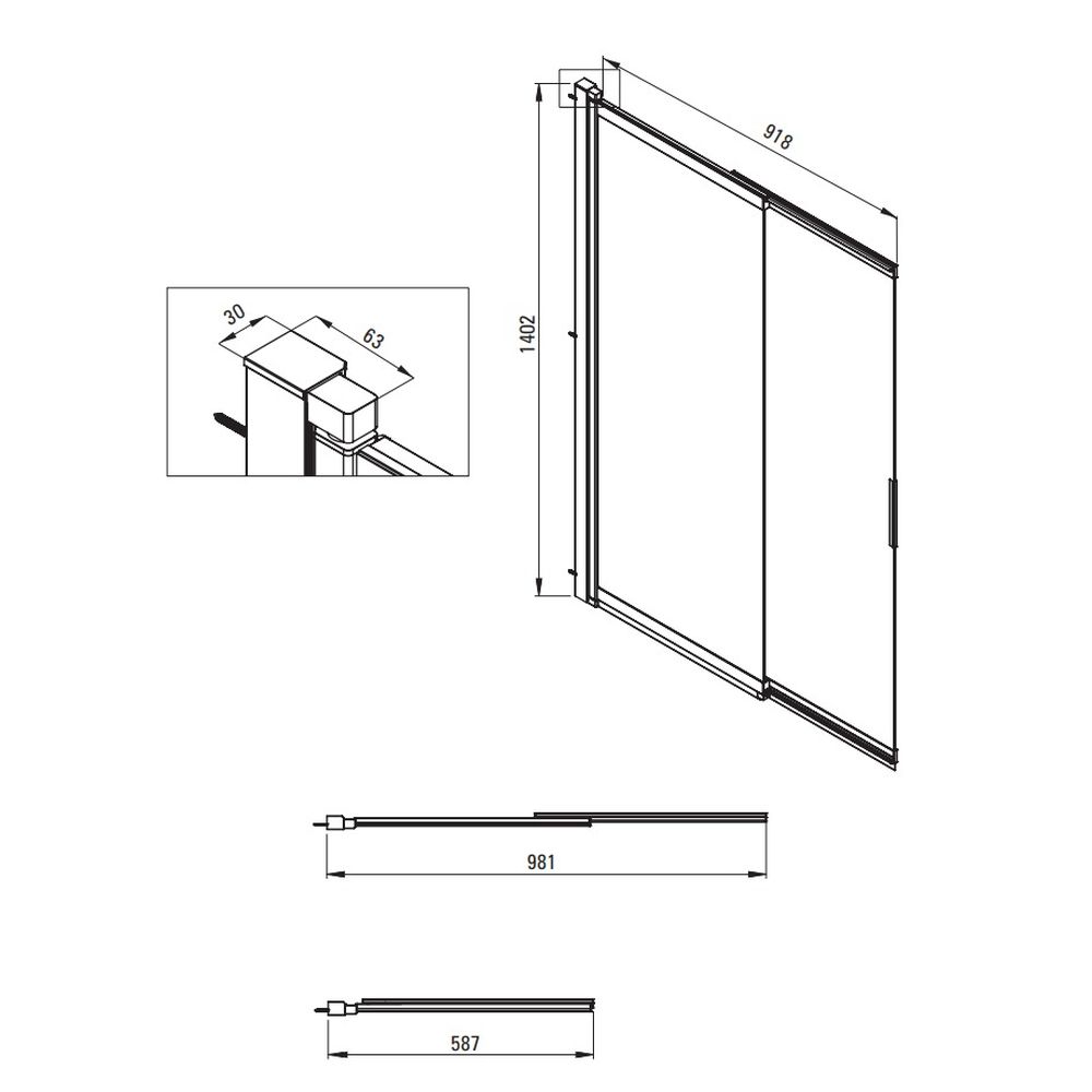 Paravan cada glisant sticla securizata, 100x140 cm, titan, Deante Prizma [3]