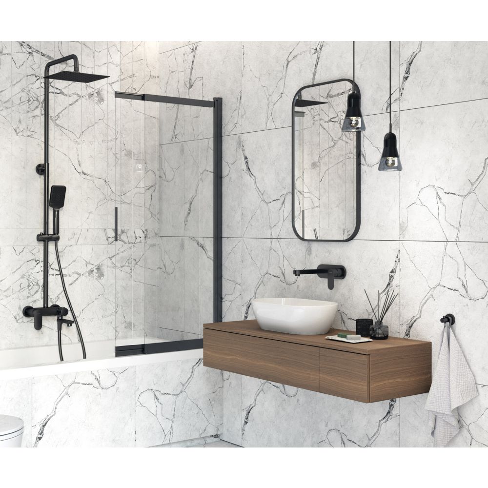 Paravan cada glisant sticla securizata, 100x140 cm, negru mat, Deante Prizma [3]