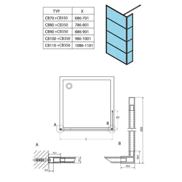Paravan de dus 100x200 cm, negru mat, sticla transparenta, Gelco Cure Black [5]