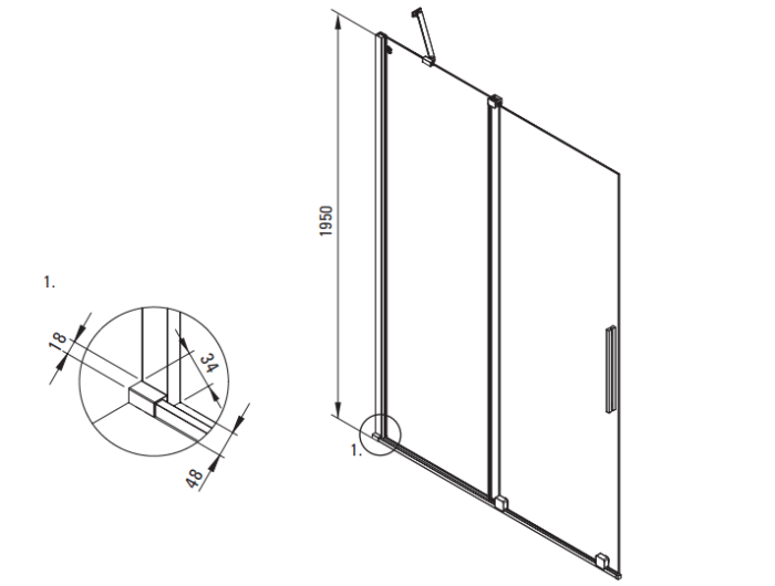 Paravan de dus glisant, 80x195 cm, sticla securizata 6 mm, negru, Deante Prizma [3]
