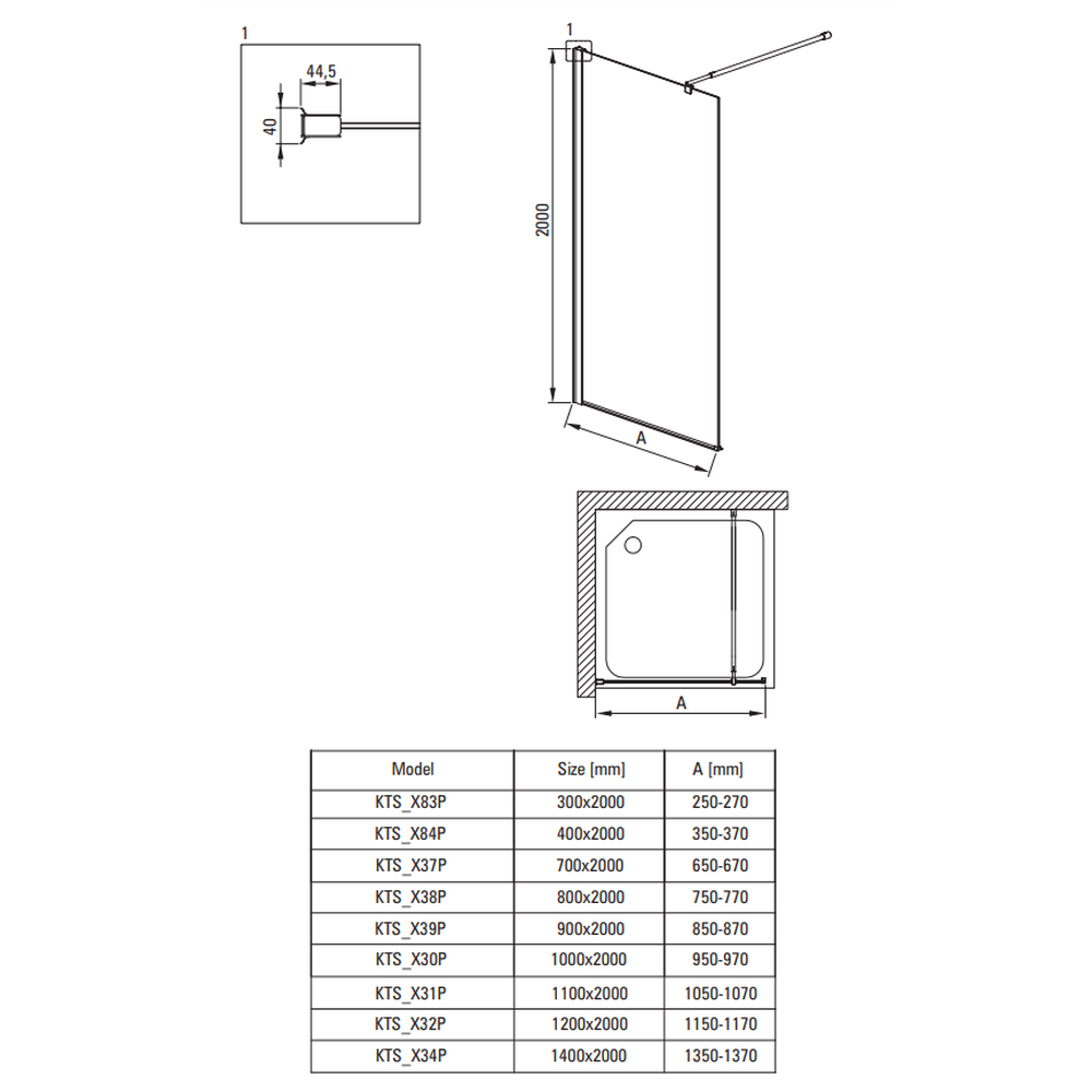 Paravan dus profil negru walk-in sticla securizata 30x200 cm, Deante Kerria Plus [2]