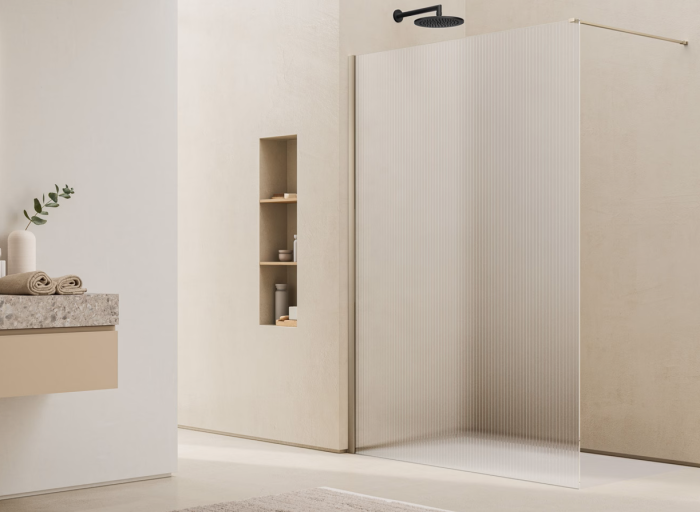 Paravan dus cu sticla riflata walk-in 90x200 cm, champagne metal, 8 mm, Ronal Lina [2]