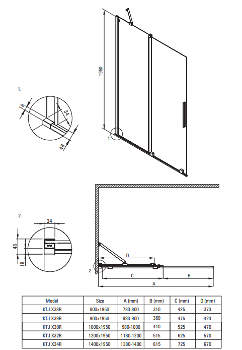 Paravan duș glisant 120x195cm, sticlă securizată 6 mm, cu finisaj alb mat. Deante Prizma [10]