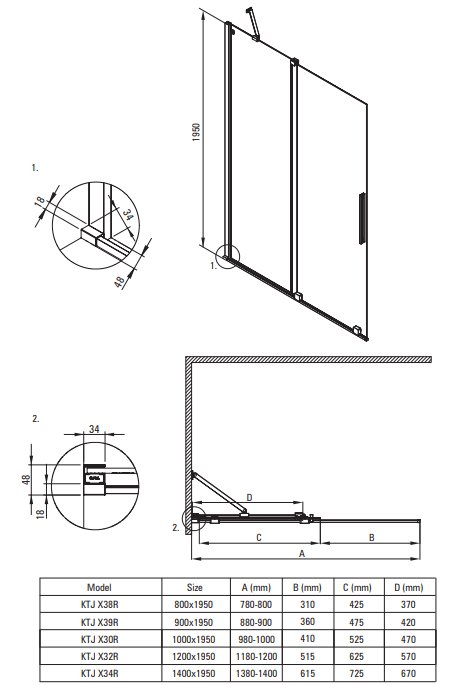 Paravan duș glisant 90x195cm, sticlă securizată 6 mm, cu finisaj alb mat. Deante Prizma [11]