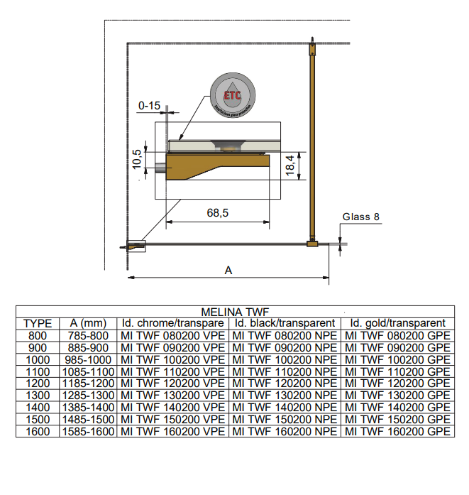 Paravan de dus fix, 120x200 cm, sticla securizata 8 mm, profil negru, Roth Melina [3]