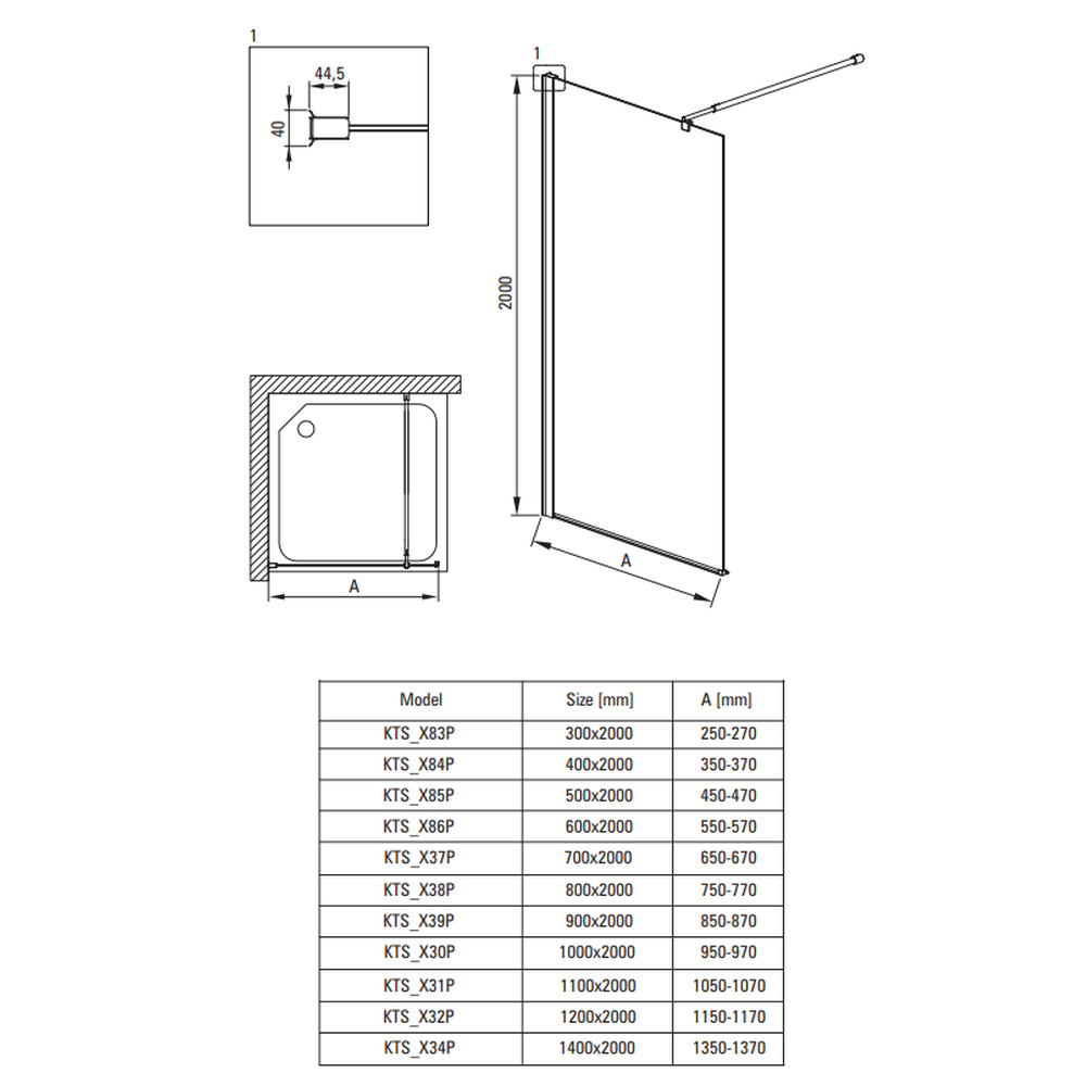 Paravan dus profil negru walk-in sticla securizata 50x200 cm, Deante Kerria Plus [2]