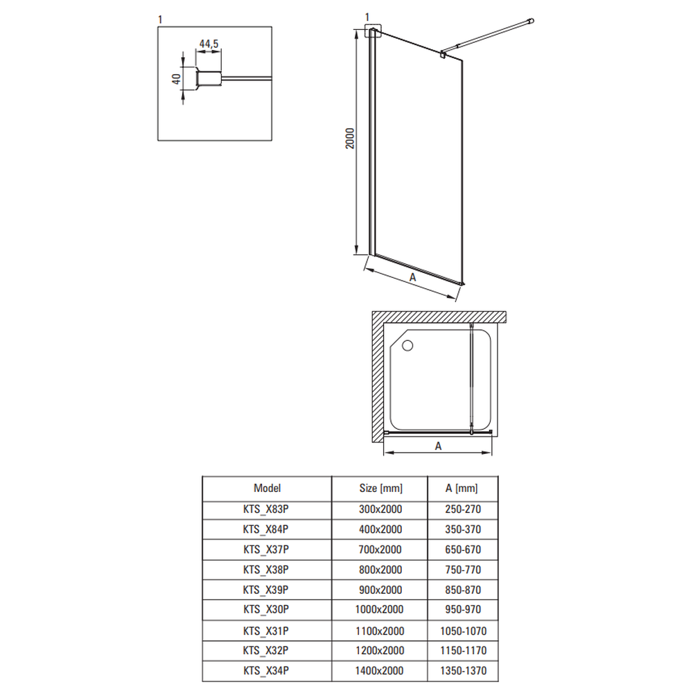 Paravan dus profil negru walk-in sticla securizata 140x200 cm, Deante Kerria Plus [2]