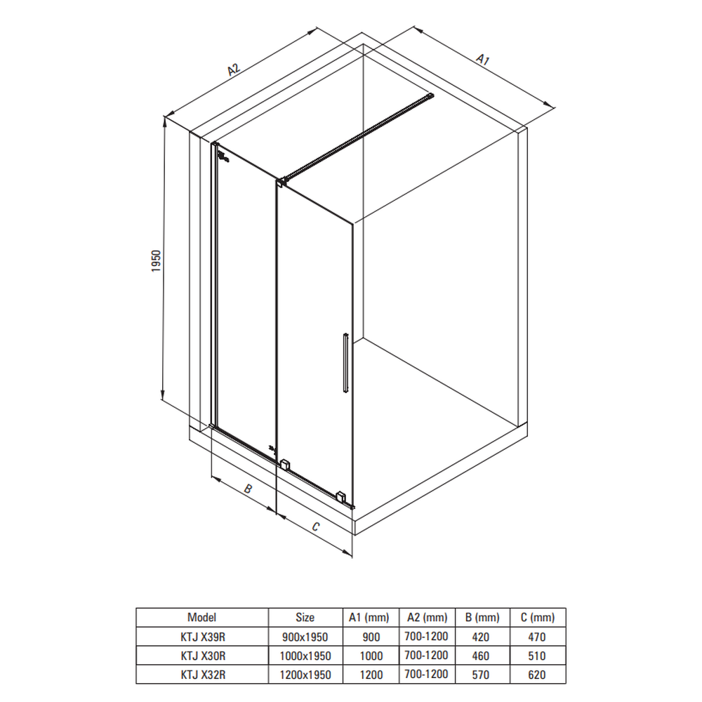 Paravan dus sticla securizata walk-in cu usa glisanta, 100x195 cm, negru mat, Deante Prizma [7]
