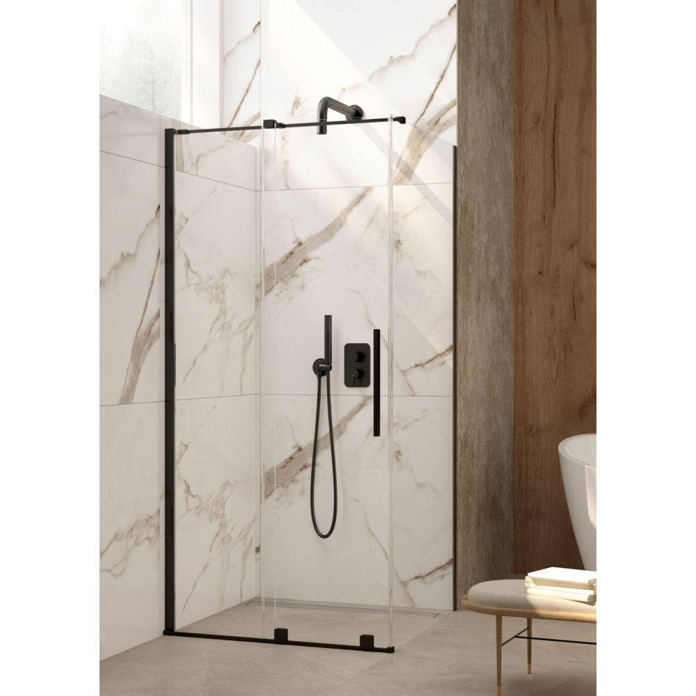 Paravan dus sticla securizata walk-in cu usa glisanta, 100x195 cm, negru mat, Deante Prizma [6]