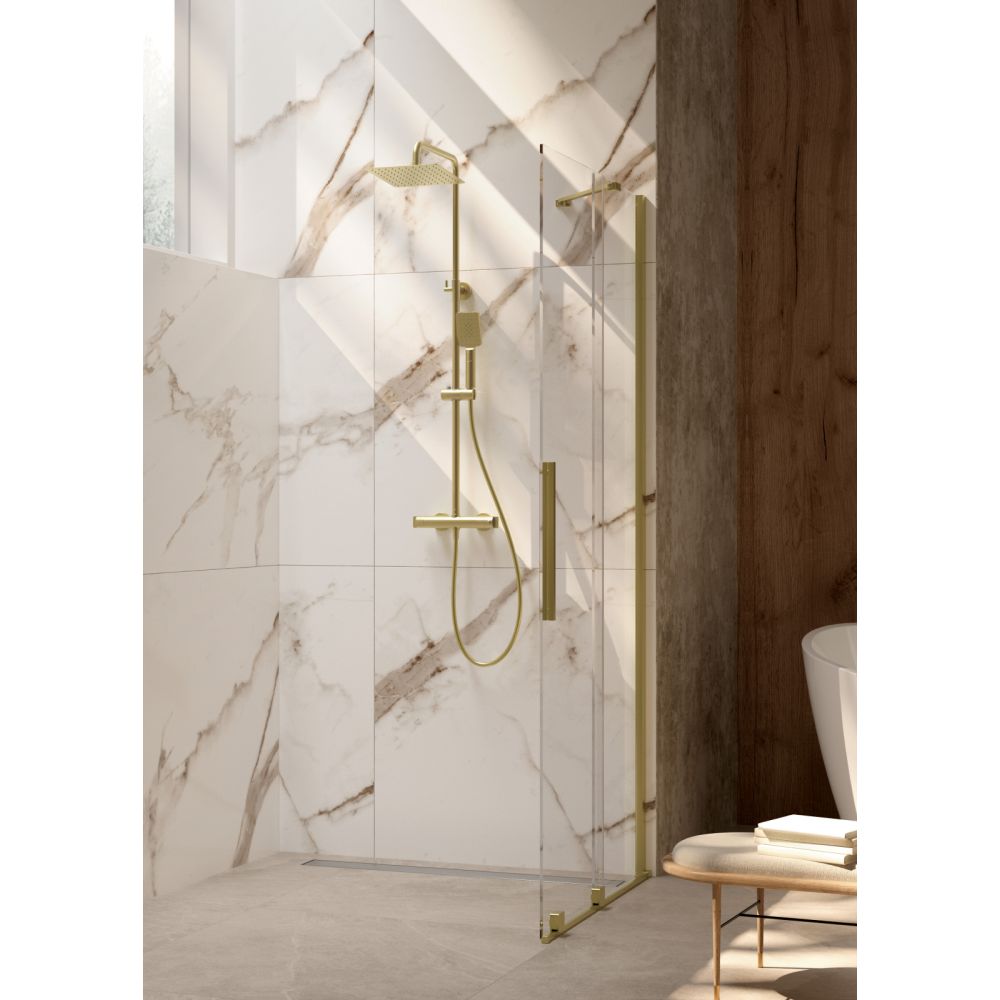 Paravan dus sticla securizata walk-in cu usa glisanta, 100x195 cm, auriu periat, Deante Prizma [5]