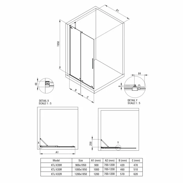Paravan dus sticla securizata walk-in cu usa glisanta, 120x195 cm, auriu periat, Deante Prizma [5]