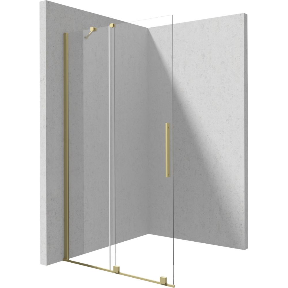 Paravan dus sticla securizata walk-in cu usa glisanta, 140x195 cm, auriu periat, Deante Prizma