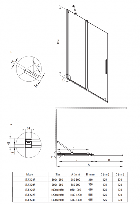 Paravan dus sticla securizata walk-in cu usa glisanta, 140x195 cm, negru mat, Deante Prizma [12]