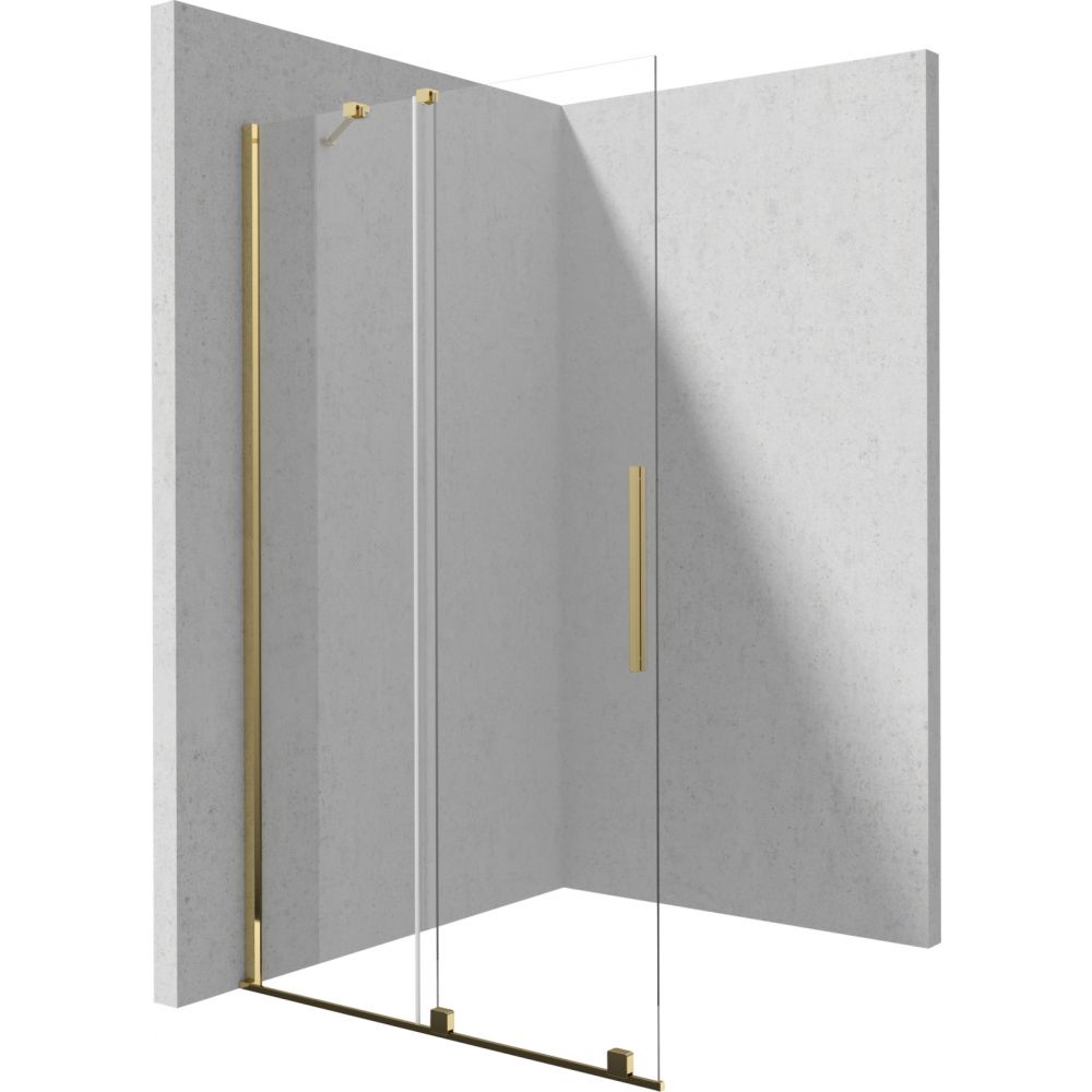 Set paravan dus walk-in cu usa glisanta, 90x195 cm, auriu lucios, Deante Prizma, rigola cu capac faiantabil reversibil din otel si coloana de dus crom [2]