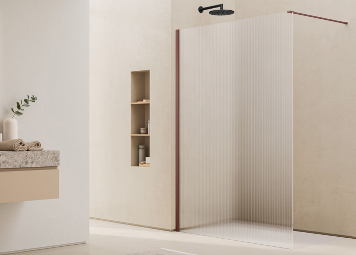 Paravan dus cu sticla riflata walk-in 140x200 cm, bordeaux metal, sticla 8 mm, Ronal Lina [2]