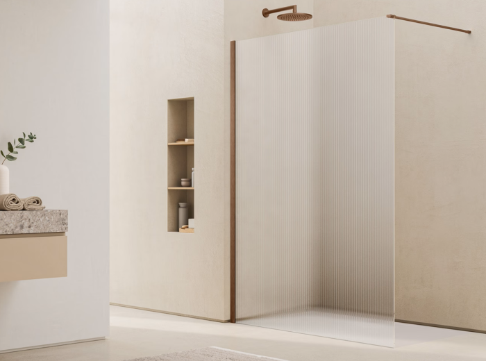 Paravan dus cu sticla riflata walk-in 90x200 cm cupru periat, sticla 8 mm, Ronal Lina [2]