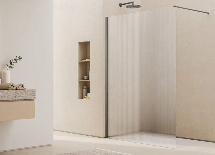 Paravan dus cu sticla riflata walk-in 140x200 cm, gun metal periat, sticla 8 mm, Ronal Lina [2]