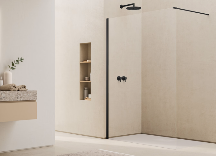 Paravan dus sticla walk-in 100x200 cm, negru, sticla 8 mm, Ronal Easy [3]