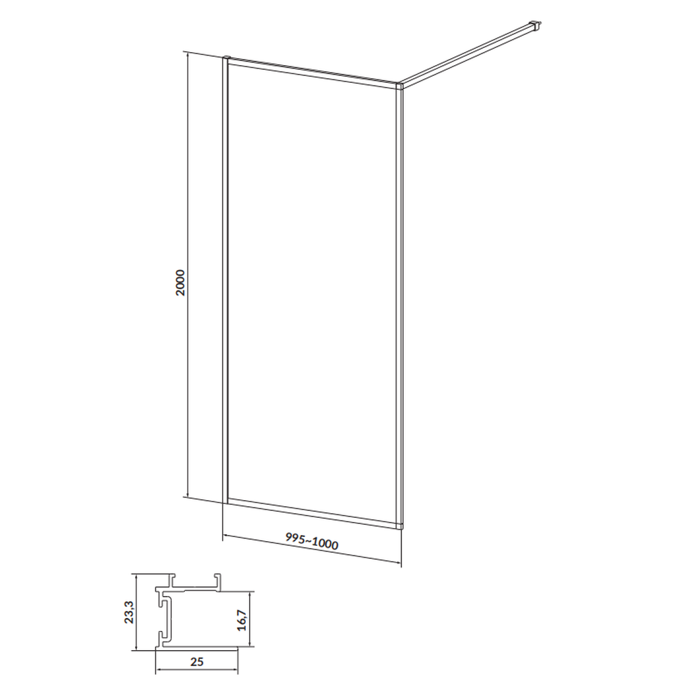 Paravan dus walk-in 100x200 cm Cersanit Larga, sticla securizata, profil crom [2]