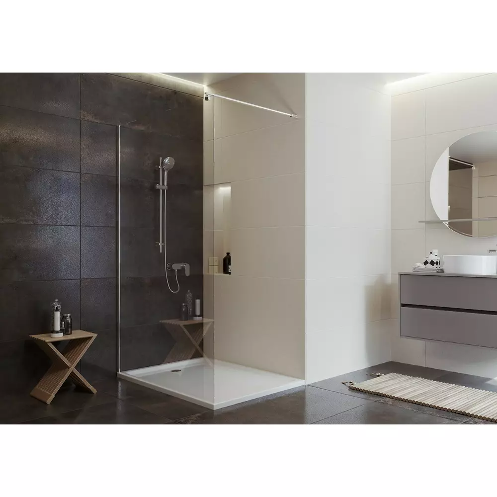 Set paravan dus walk-in 100x200 cm Cersanit Mille, profil crom, cu  bara, para dus si furtun, Hansgrohe si baterie dus, culoare crom, Cersanit Suaro [3]
