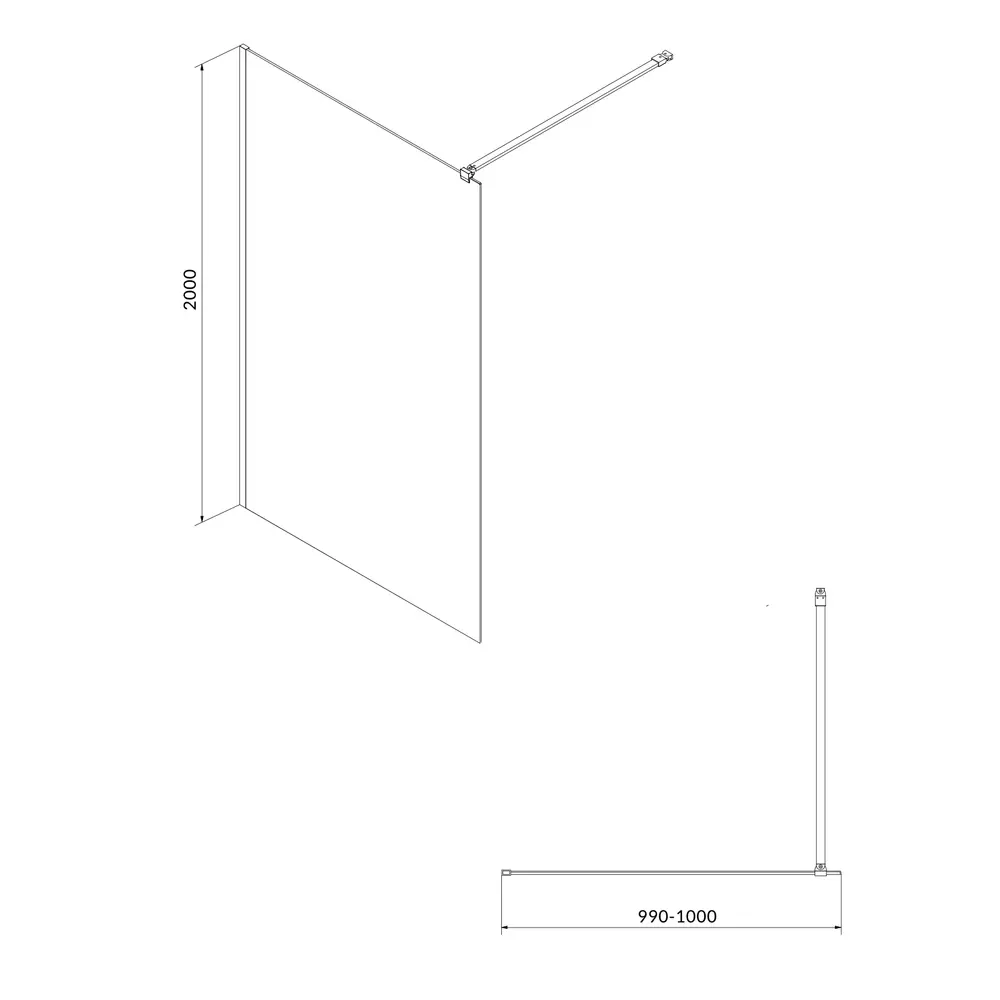 Set paravan dus walk-in 100x200 cm Cersanit Mille, profil crom, cu  bara, para dus si furtun, Hansgrohe si baterie dus, culoare crom, Cersanit Suaro [5]