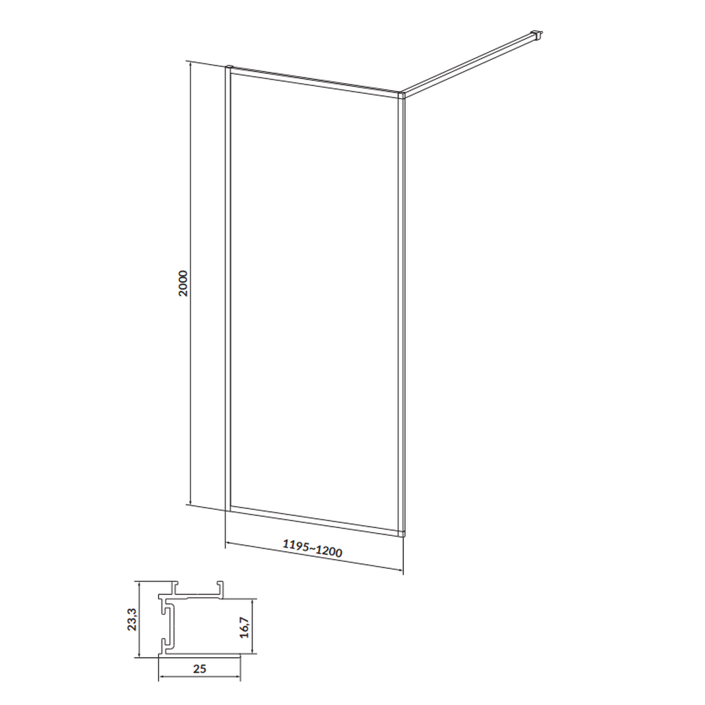 Paravan dus walk-in 120x200 cm Cersanit Larga, sticla securizata, profil crom [2]