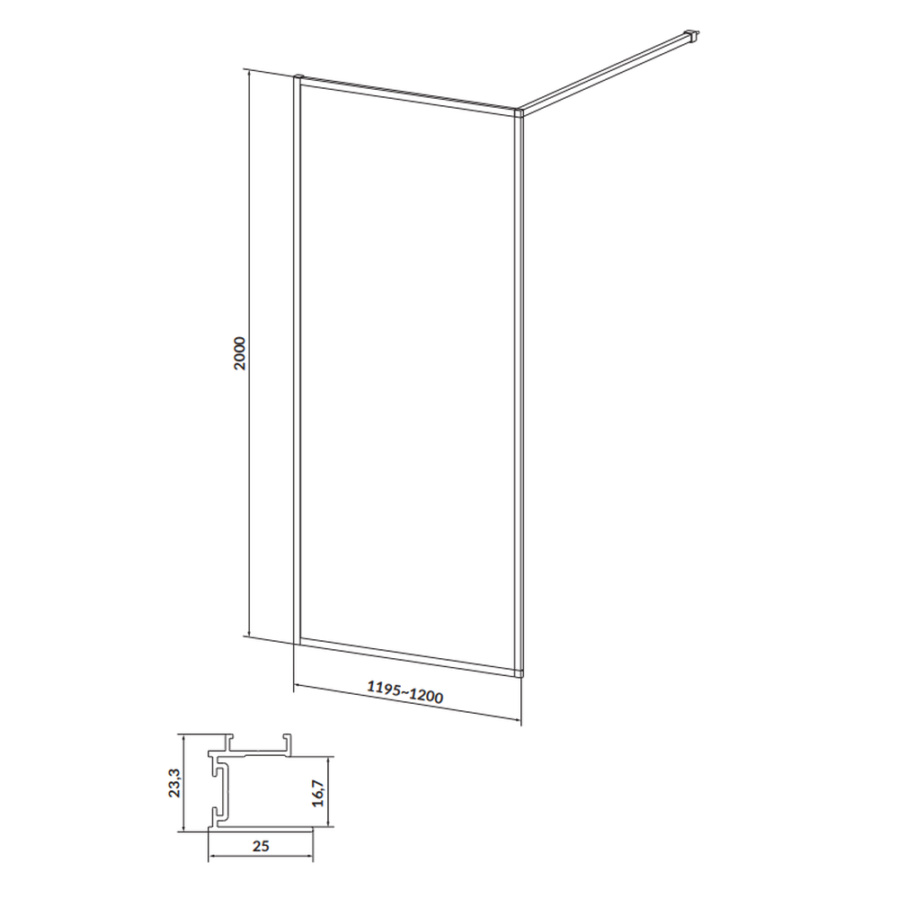 Paravan dus walk-in 120x200 cm Cersanit Larga, sticla securizata, profil negru [2]