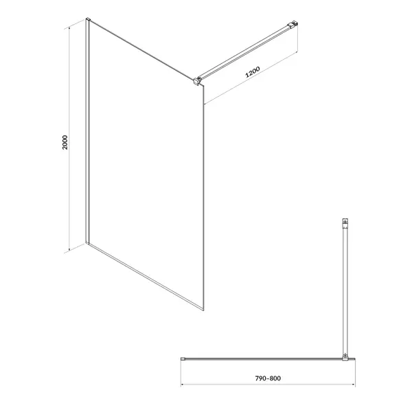 Paravan dus walk-in 80x200 cm Cersanit Mille, sticla securizata, profil negru [2]
