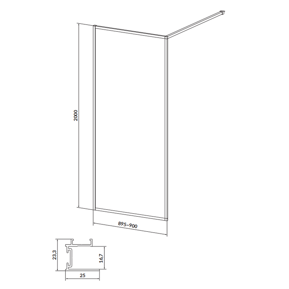 Paravan dus walk-in 90x200 cm Cersanit Larga, sticla securizata, profil crom [2]