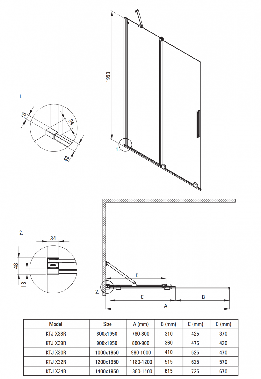 Paravan dus sticla auriu lucios securizata walk-in cu usa glisanta, 140x195 cm, Deante Prizma [9]