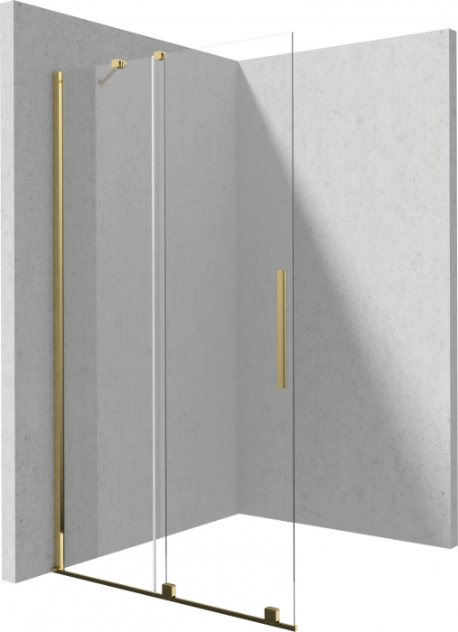 Paravan dus sticla auriu lucios securizata walk-in cu usa glisanta, 140x195 cm, Deante Prizma