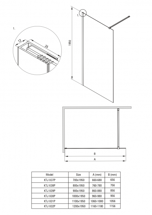 Paravan duș fix 70x195cm, sticlă securizată 6 mm, cu finisaj blanco, tehnologie Active-Cover. Deante Prizma [2]
