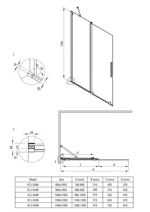 Paravan de dus glisant, 80x195 cm, sticla securizata 6 mm, alv, Deante Prizma [3]
