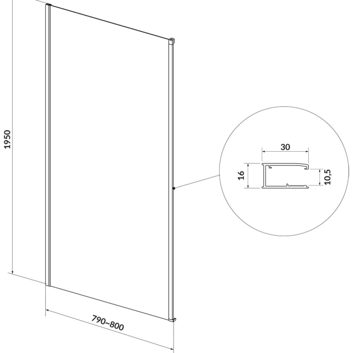 Perete dus 80x195 cm, auriu periat, grosime sticla 6 mm, Cersanit Larga [2]