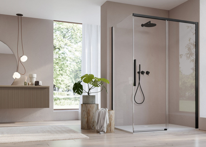 Perete dus 100x200 cm, negru mat, grosime sticla 8 mm, tratament anticalcar, Ronal Oriana [2]