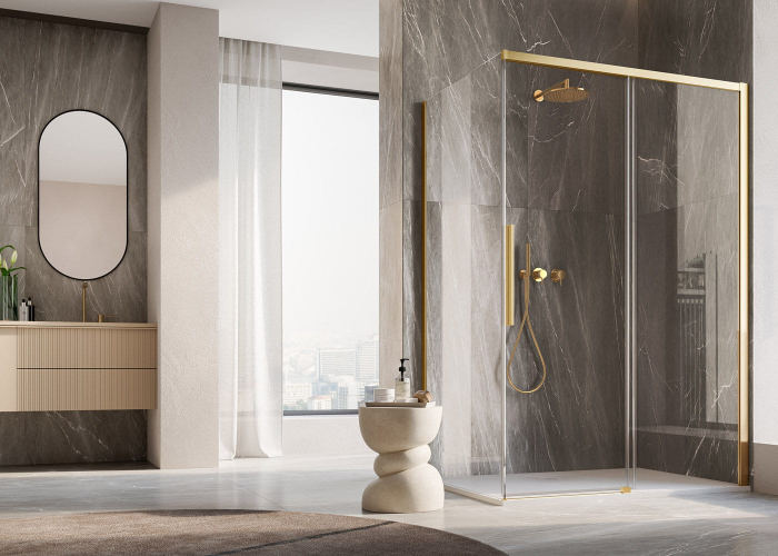 Perete dus 100x200 cm, auriu periat, grosime sticla 8 mm, tratament anticalcar, Ronal Oriana [2]