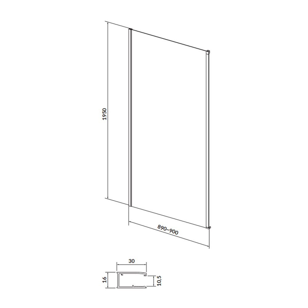 Perete lateral fix 90x195 cm Cersanit Larga profil crom [2]